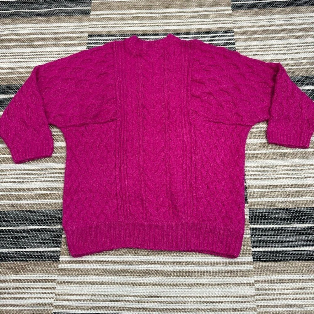 Free People Women's Cable Knit Mock Neck Classic Pullover‎ Sweater Pink Size XS